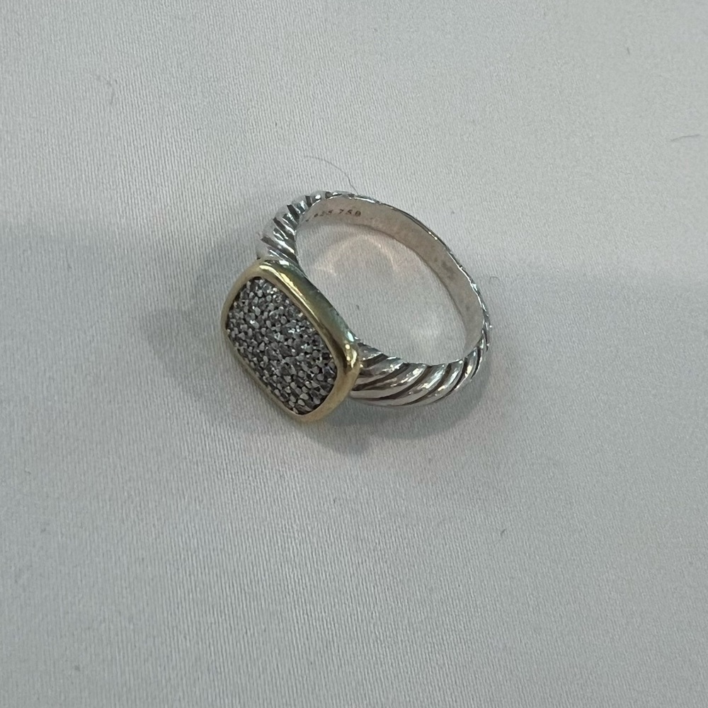 David Yurman Two-Tone Yellow Gold Diamond Cable Noblesse Cocktail Ring Silver - Picture 9 of 13